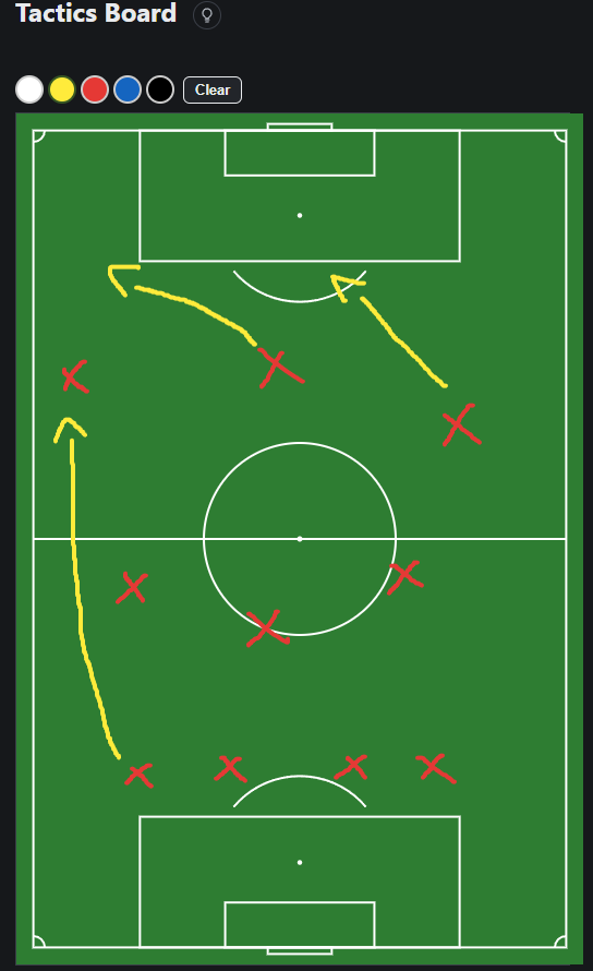 OnTheGrass Tactics Board with a freehand drawing showing player movement on a pitch