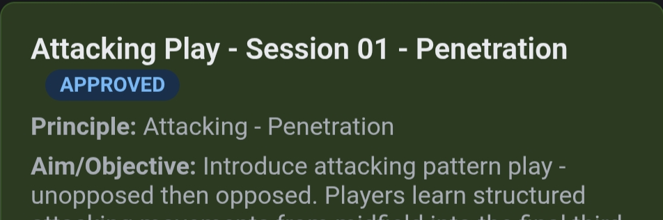 An OnTheGrass session plan showing its principle, aim, and objective